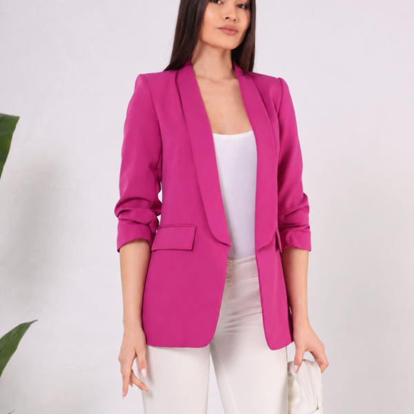 Women’s Shawl Collar Blazer with Ruched Sleeves