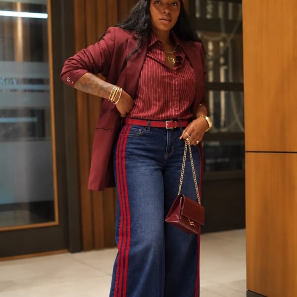 Belted And Striped Jeans